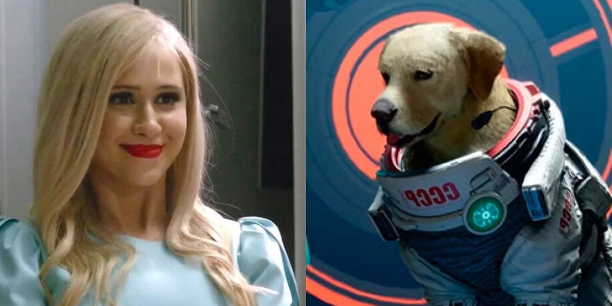 Мария Бакалова и прототип собаки Космо на фото «Стражей галактики 3» от Джеймса Ганна