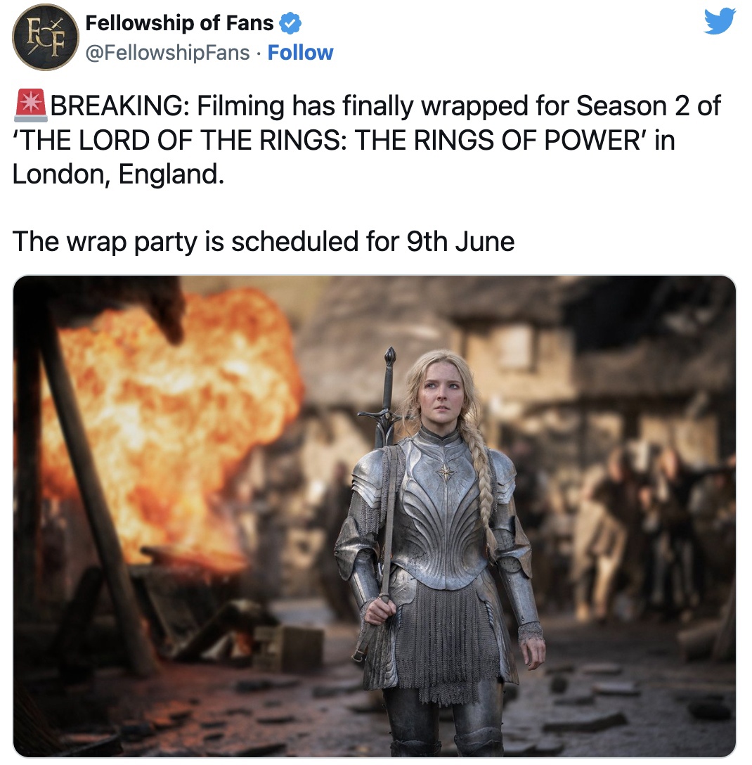 Съемки 2 сезона сериала «Властелин колец: Кольца власти» завершились без сценаристов Съемки 2 сезона сериала «Властелин колец: Кольца власти» завершились без сценаристов
