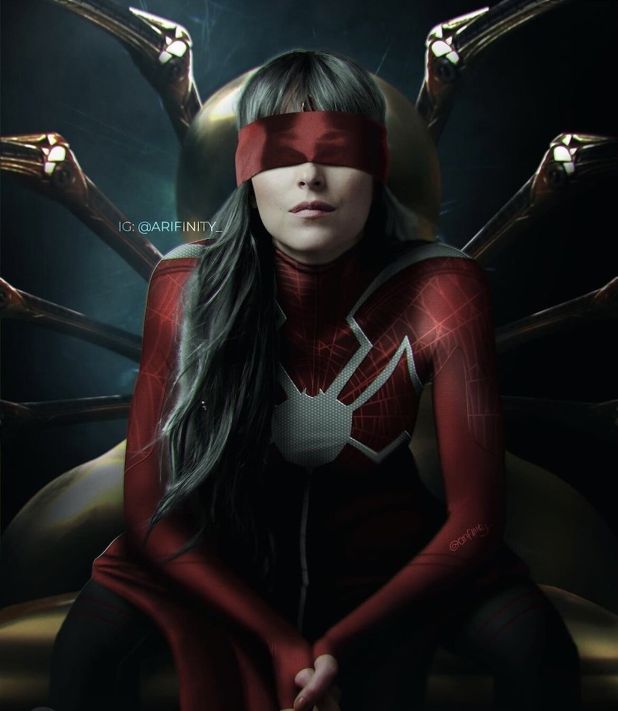 Мадам Паутина Дакоты Джонсон показана в знаменитом костюме на реалистичном арте