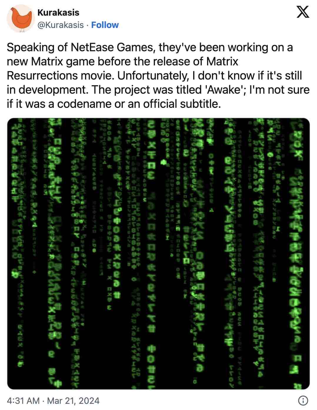 «Матрица: Пробуждение»: утечка раскрыла новую игру по вселенной