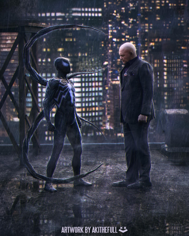Арт показал встречу Человека-паука в костюме симбиота с Кингпином